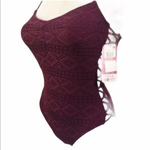 Hula Honey Wine Crochet Lace Up One Piece Swimsuit
